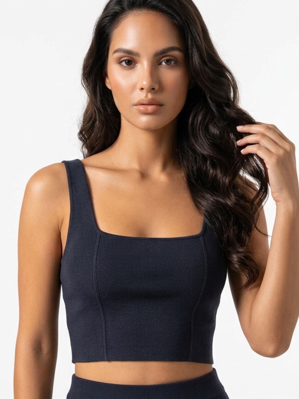 House of Harlow 1960 Black Ribbed Square-Neck Tank Crop